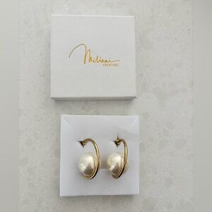 Miliani Creations Gold Hoop with Large White Pearl Earrings